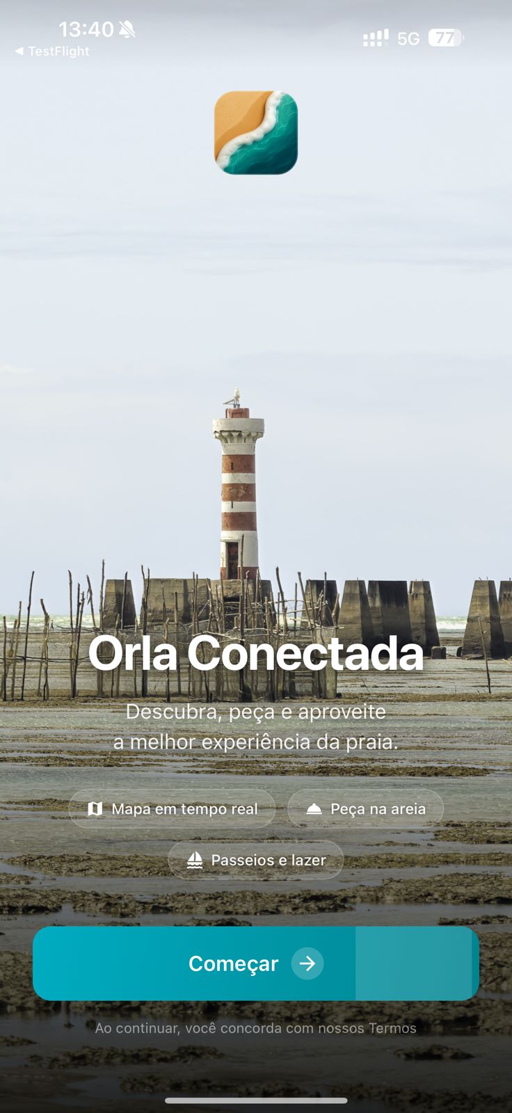 Tela inicial do aplicativo Orla Conectada